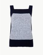 Marks & Spencer Pure Cotton Colour Block Square Neck Jumper Medium Blue Mix