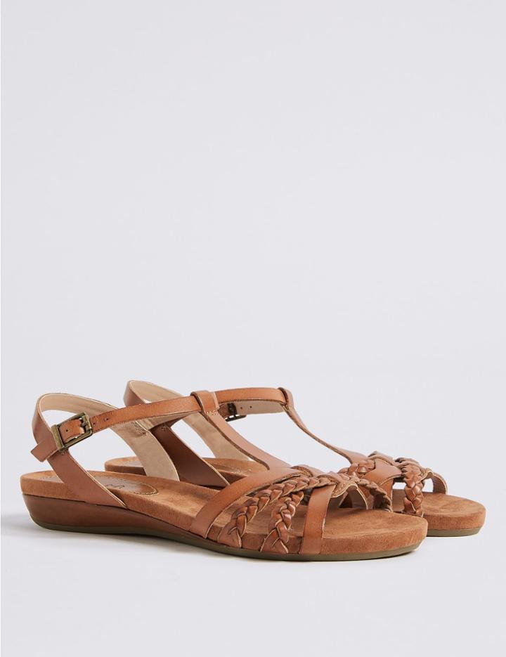 Marks & Spencer Wide Fit Leather Gladiator Sandals Tan