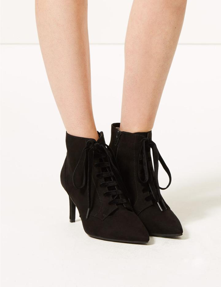Marks & Spencer Extra Wide Fit Lace-up Stiletto Point Boots Black