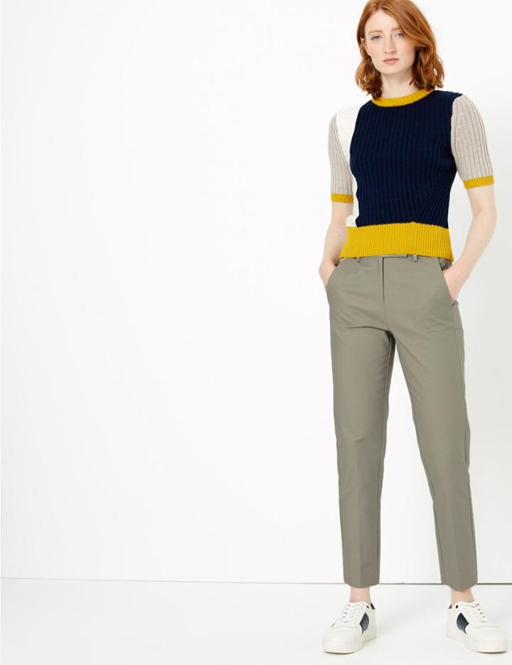 Marks & Spencer Mia Slim Cotton Rich 7/8th Trousers Sage