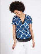 Marks & Spencer Geometric Print V-neck Short Sleeve T-shirt Blue Mix