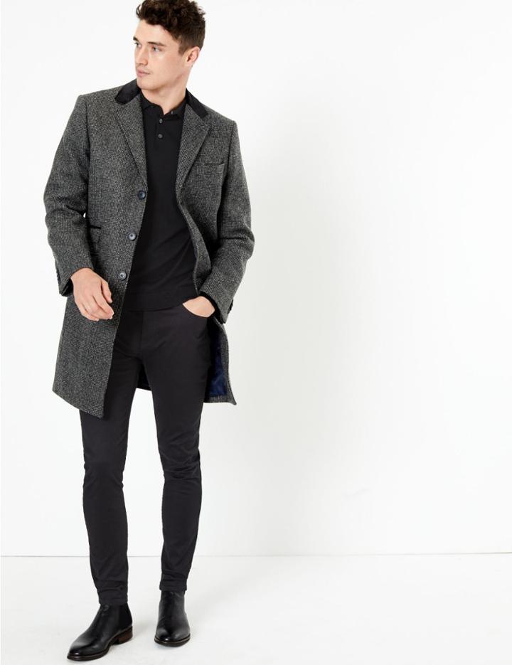 Marks & Spencer Pure Wool Overcoat Grey Mix