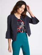 Marks & Spencer Cotton Rich Frill Sleeve Jacket Navy