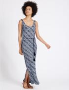 Marks & Spencer Geometric Print Maxi Dress With Belt Ivory Mix
