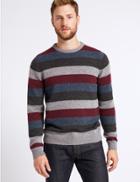 Marks & Spencer Striped Jumper With Lambswool & Alpaca Burgundy Mix