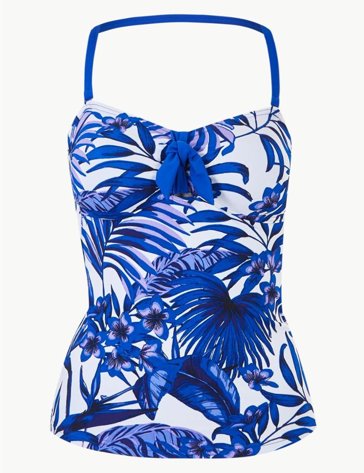 Marks & Spencer Palm Print Bandeau Tankini Top Cream Mix