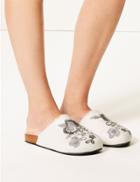 Marks & Spencer Embroidered Mule Slippers White Mix