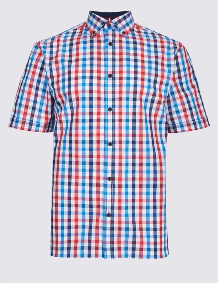 Marks & Spencer Pure Cotton Checked Shirt Cherry Red