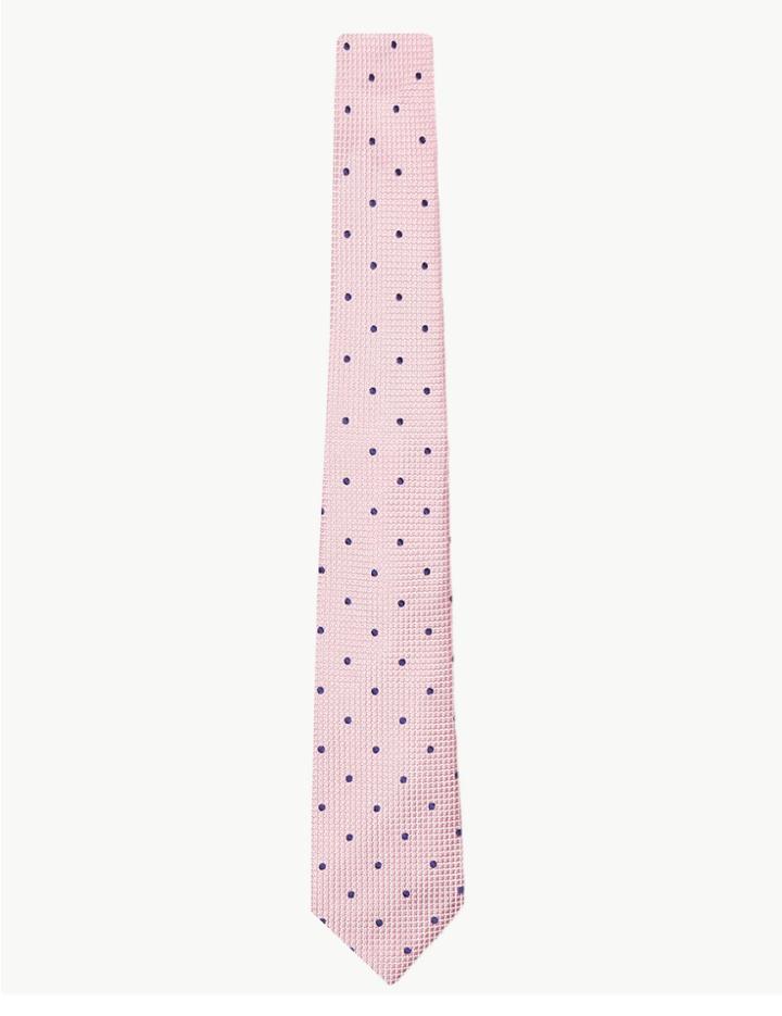 Marks & Spencer Pure Silk Slim Spot Tie Pink
