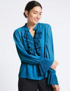 Marks & Spencer Ruffle Pleated Cuff Detail Shell Top Medium Blue