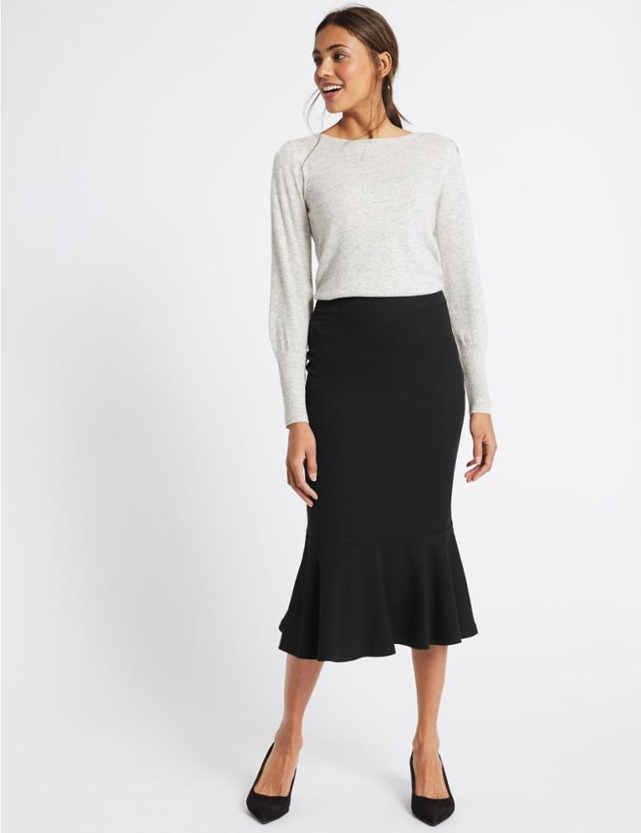 Marks & Spencer Fishtail Midi Skirt Black