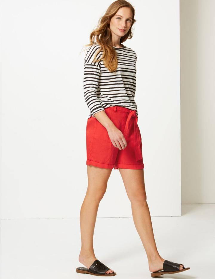 Marks & Spencer Pure Linen Shorts Red