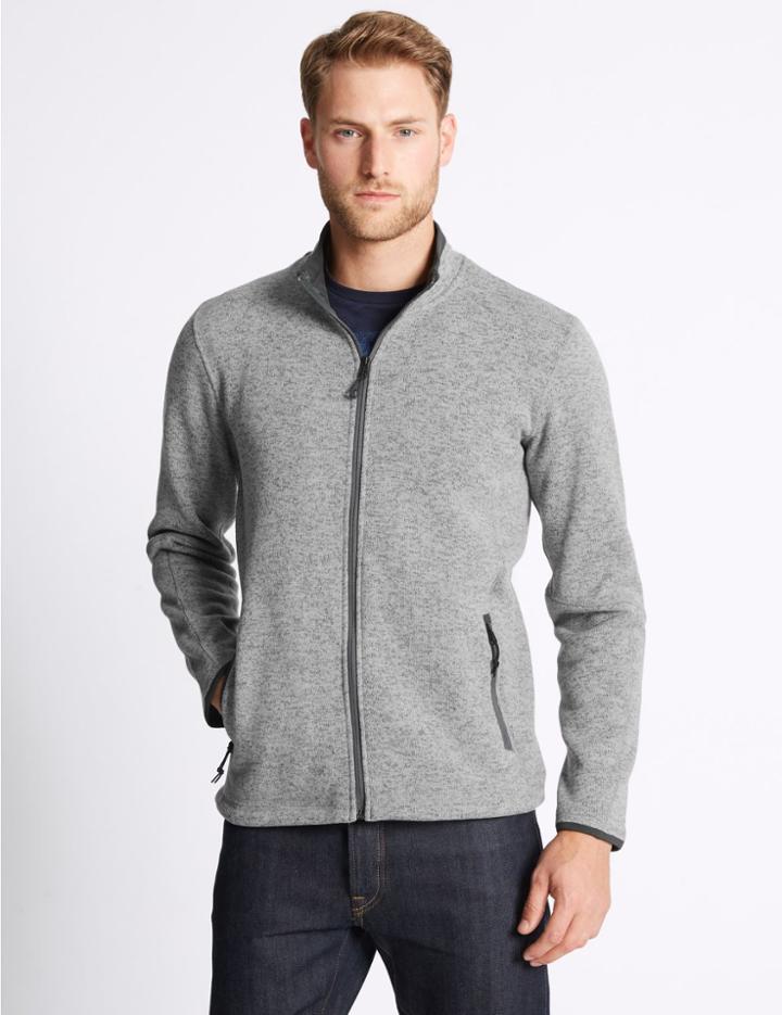 Marks & Spencer Textured Zipped Through Fleece Top Light Grey Mix