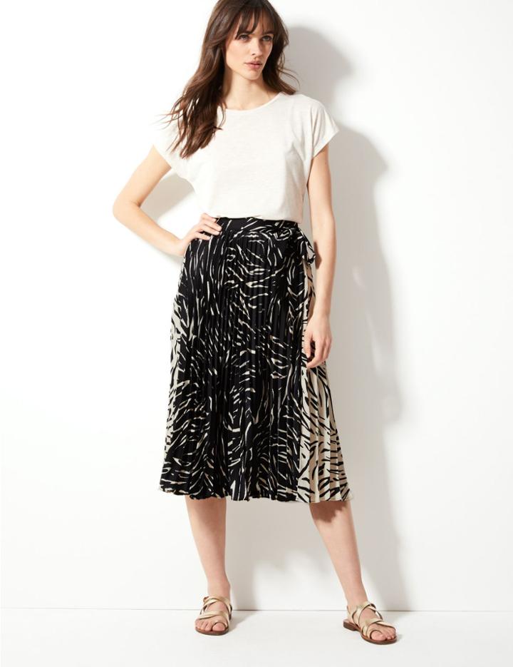 Marks & Spencer Animal Print Pleated Skirt Black Mix