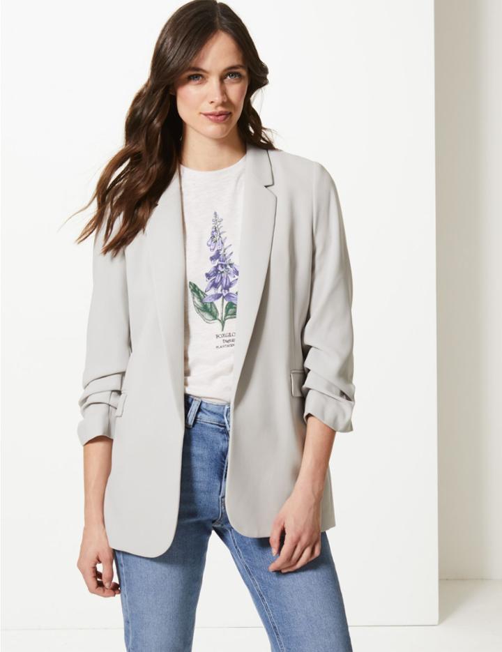 Marks & Spencer Ruched Sleeve Single Breasted Blazer Silver Grey