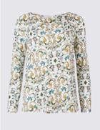 Marks & Spencer Floral Print Twisted Neck T-shirt Ivory Mix