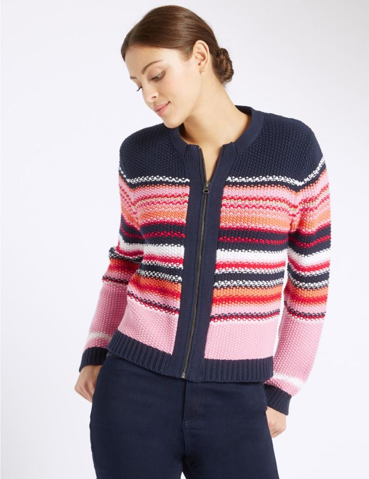 Marks & Spencer Pure Cotton Striped Cardigan Multi