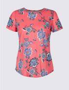 Marks & Spencer Floral Print Round Neck Short Sleeve T-shirt Pink Mix