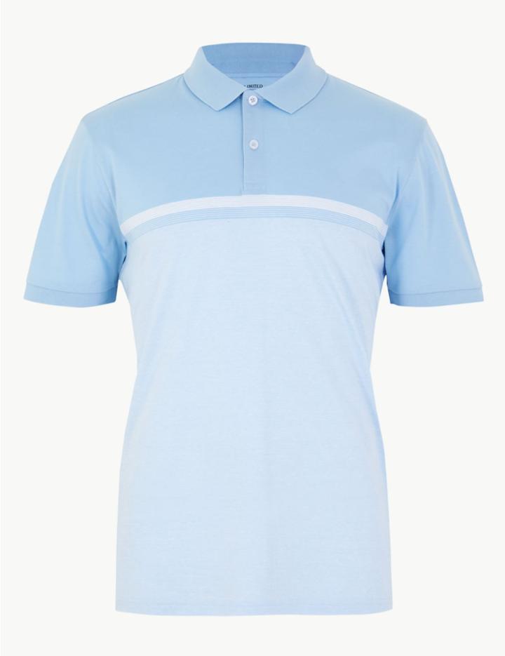 Marks & Spencer Cotton Striped Polo Light Blue Mix