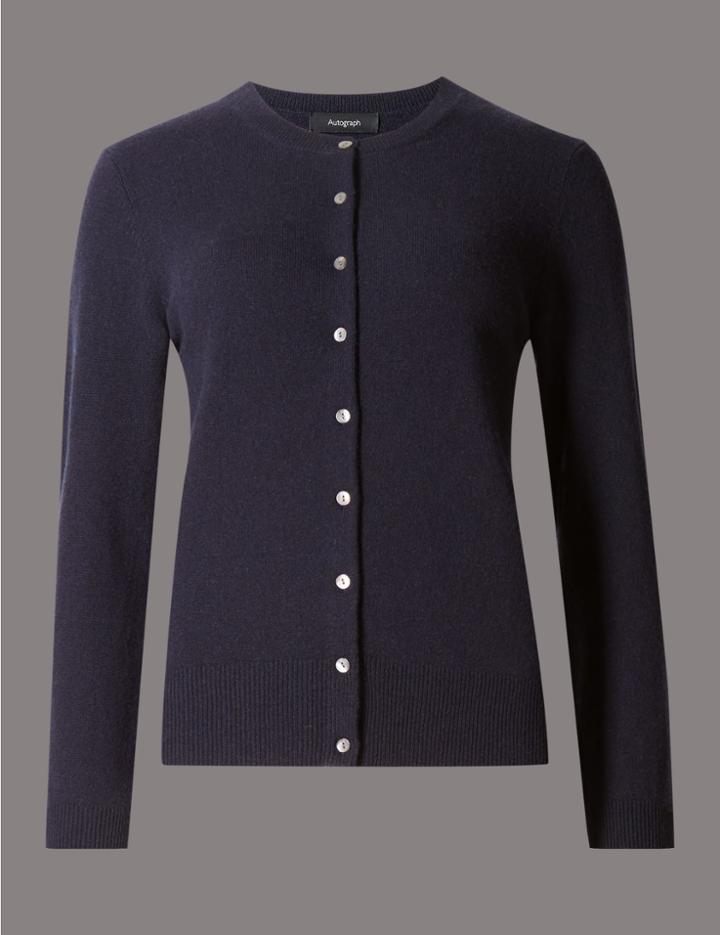 Marks & Spencer Pure Cashmere Crew Neck Cardigan Dark Navy