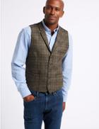 Marks & Spencer Pure Wool Checked Regular Fit Waistcoat Brown