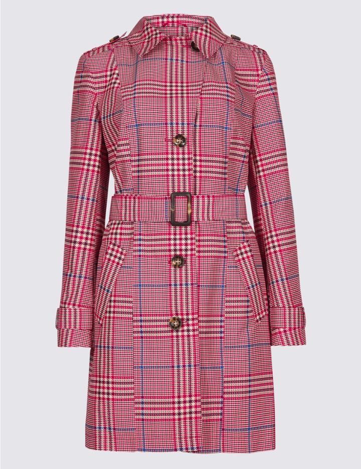 Marks & Spencer Checked Trench Coat Pink Mix