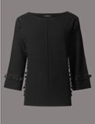 Marks & Spencer Tassel Round Neck 3/4 Sleeve Jumper Black