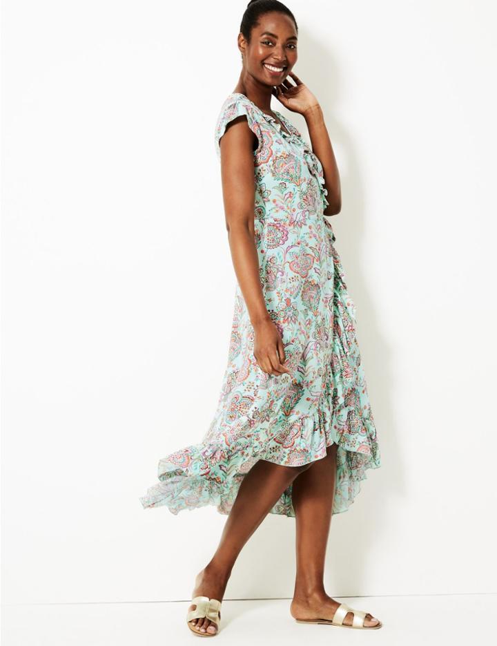 Marks & Spencer Paisley Print Wrap Beach Dress Aqua Mix