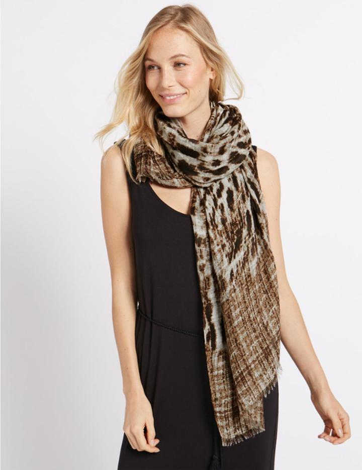 Marks & Spencer Leopard Print Scarf Brown