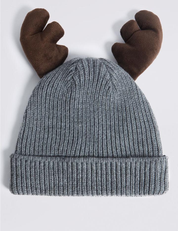 Marks & Spencer Reindeer Beanie Hat Grey