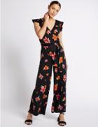 Marks & Spencer Floral Print Jumpsuit With Belt Black Mix
