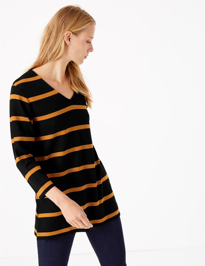 Marks & Spencer Striped 3/4 Sleeve Tunic Black Mix