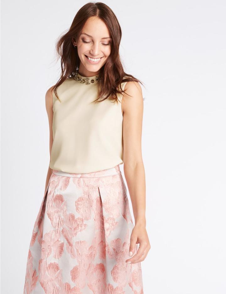 Marks & Spencer Embellishment High Neck Vest Top Ivory