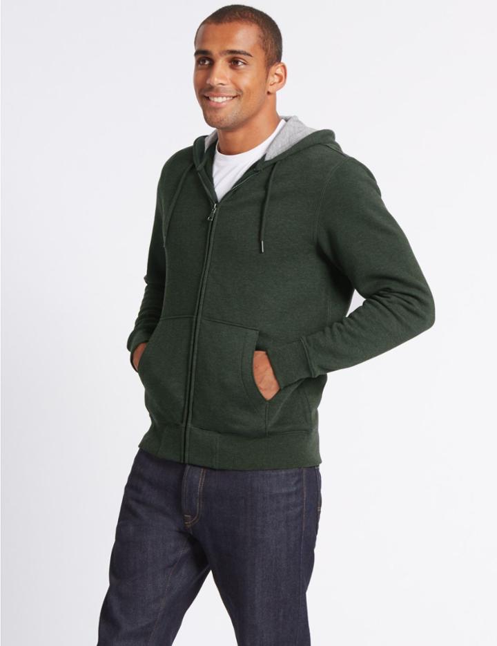 Marks & Spencer Cotton Rich Hooded Top Khaki