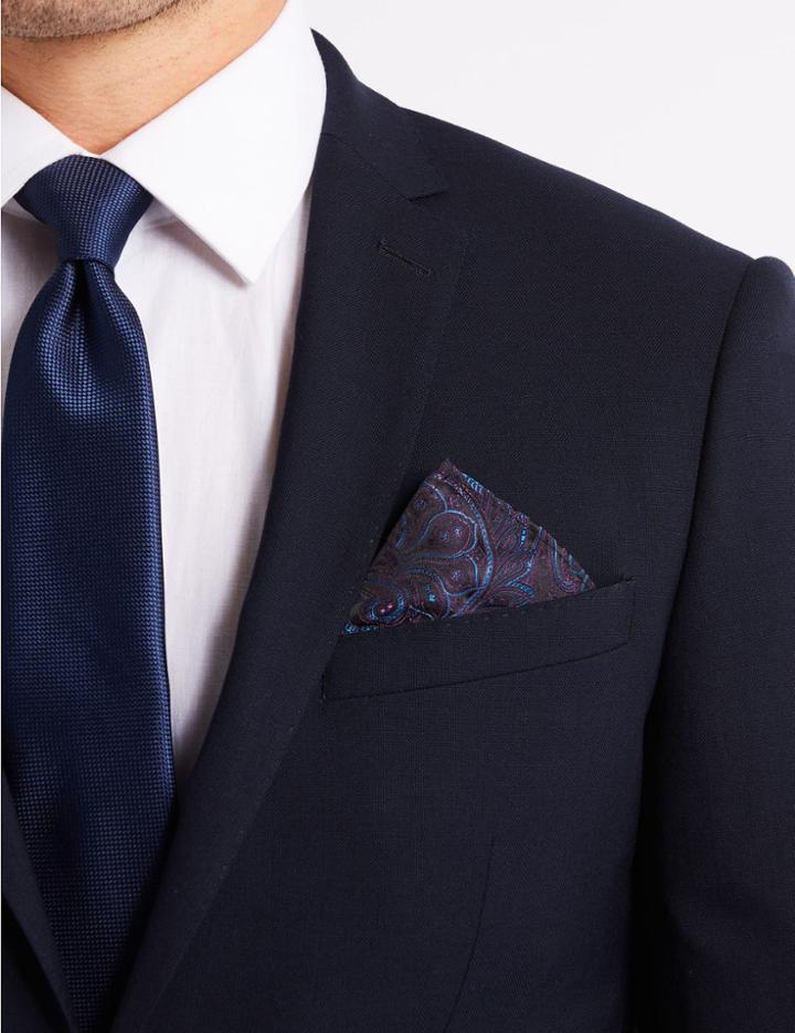Marks & Spencer Pure Silk Floral Pocket Square Purple Mix