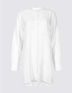 Marks & Spencer Pure Linen Longline Long Sleeve Shirt White