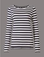 Marks & Spencer Striped Round Neck Long Sleeve Top Navy Mix