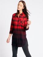 Marks & Spencer Pure Cotton Checked Longline Shirt Red Mix