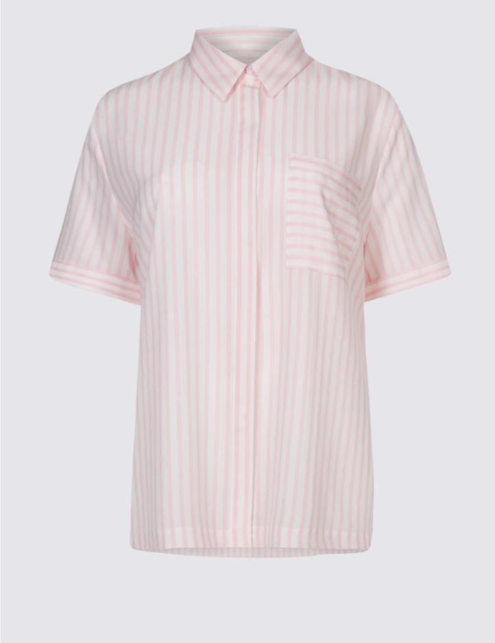 Marks & Spencer Striped Short Sleeve Shirt Light Pink