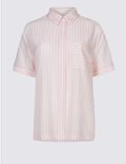 Marks & Spencer Striped Short Sleeve Shirt Light Pink