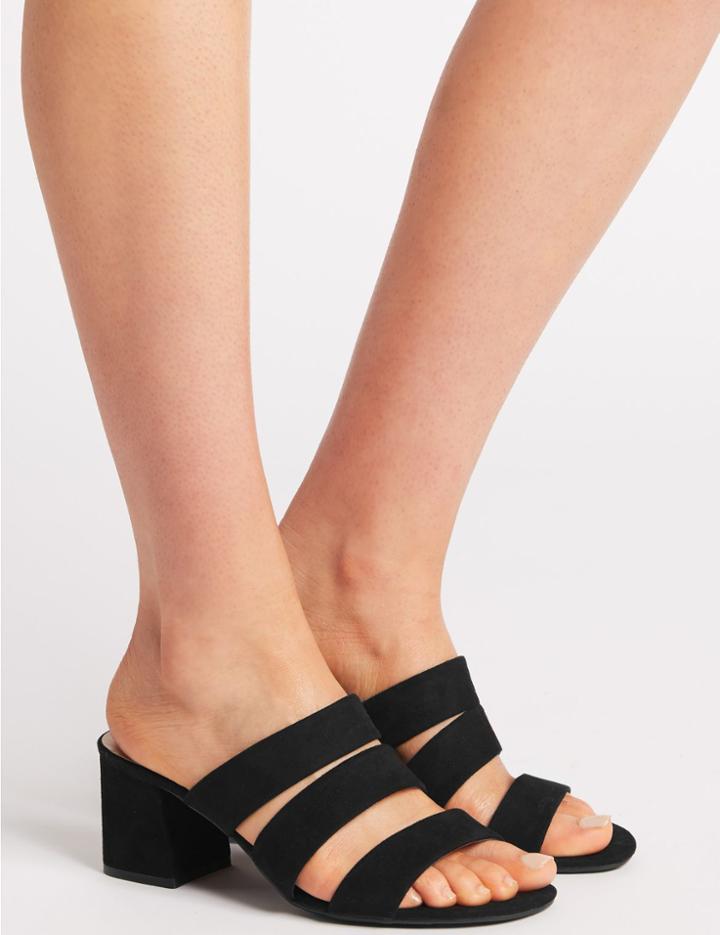 Marks & Spencer Wide Fit Block Heel Multi Strap Mule Sandals Black