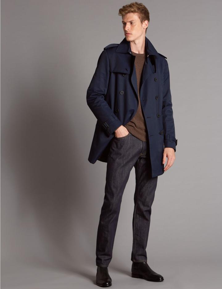 Marks & Spencer Cotton Rich Trench Coat With Stormwear&trade; Dark Navy