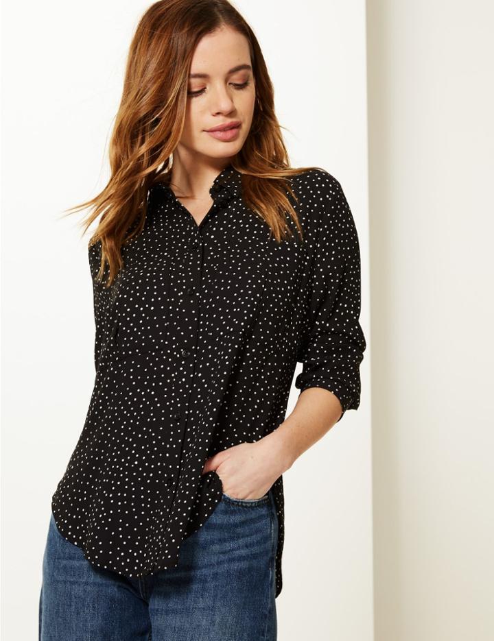 Marks & Spencer Petite Polka Dot Long Sleeve Shirt Black Mix
