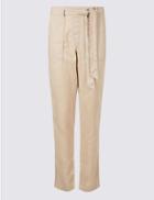 Marks & Spencer Pure Linen Peg Trousers Neutral