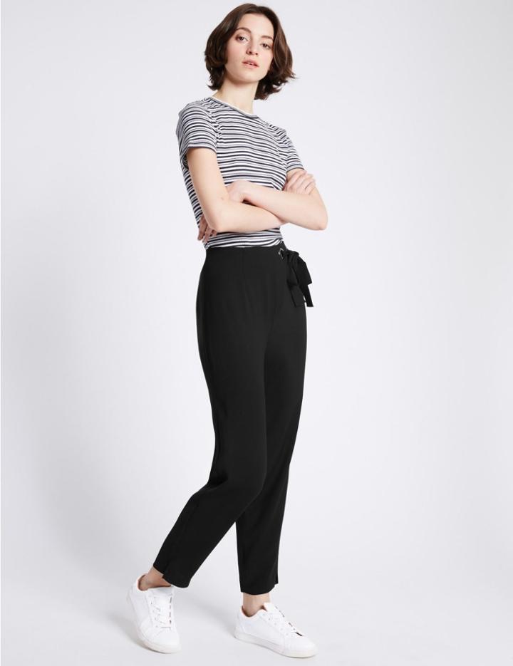Marks & Spencer Eyelet Detail Slim Leg Trousers Black