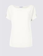Marks & Spencer Woven Front Round Neck Short Sleeve Top Ivory