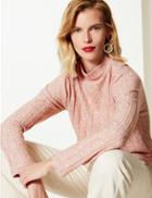Marks & Spencer Textured High Neck Regular Fit Sweatshirt Melba Blush