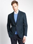 Marks & Spencer Pure New Wool Herringbone 2 Button Jacket Bright Blue