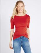 Marks & Spencer Pure Cotton Slash Neck Half Sleeve T-shirt Bright Red