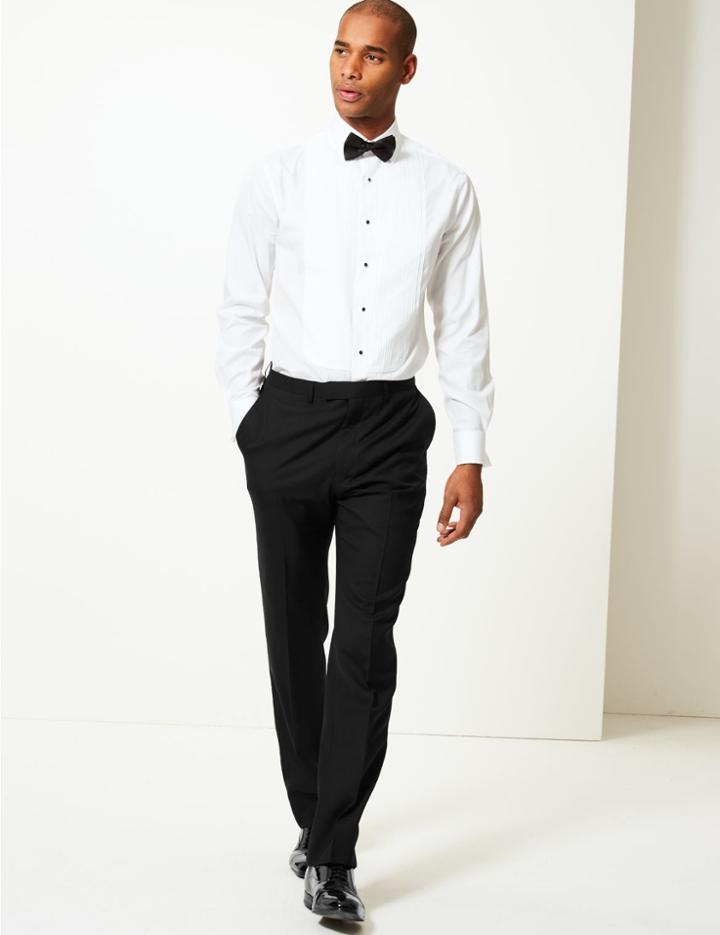 Marks & Spencer Black Regular Fit Wool Dinner Trousers Black